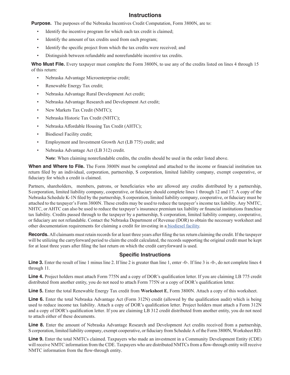 Form 3800N Fill Out, Sign Online and Download Fillable PDF, Nebraska