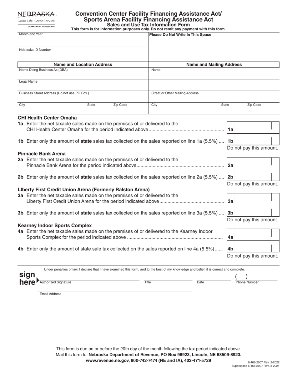 Convention Center Facility Financing Assistance Act / Sports Arena Facility Financing Assistance Act Sales and Use Tax Information Form - Nebraska, Page 1