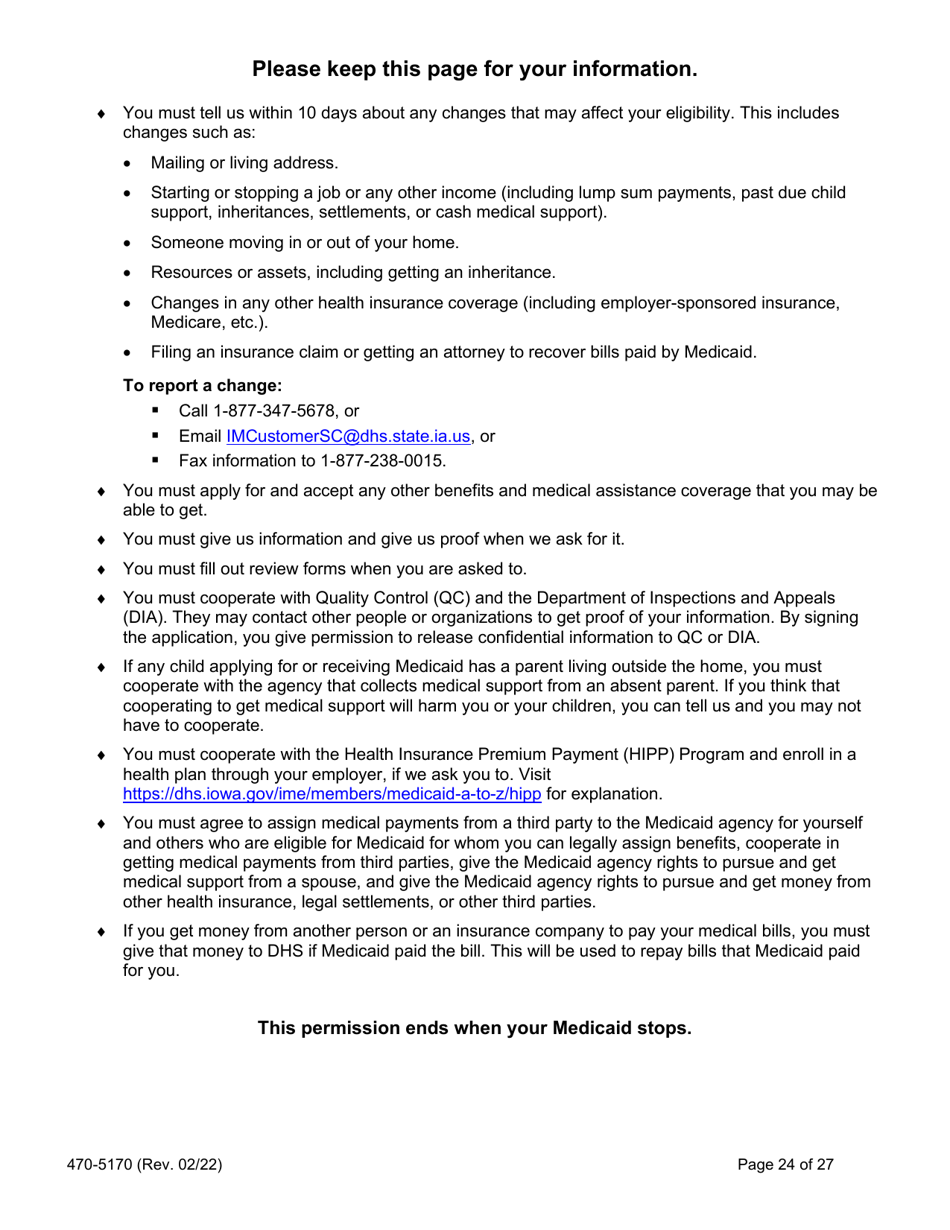 Form 470-5170 Application for Health Coverage and Help Paying Costs - Iowa, Page 26