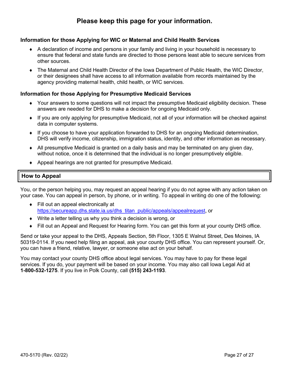 Form 470-5170 Application for Health Coverage and Help Paying Costs - Iowa, Page 29