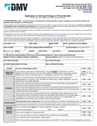 Form DMV204E Application for Driving Privilege or Id Card by Mail - Nevada