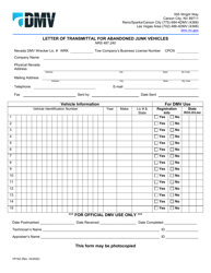 Document preview: Form VP162 Letter of Transmittal for Abandoned Junk Vehicles - Nevada