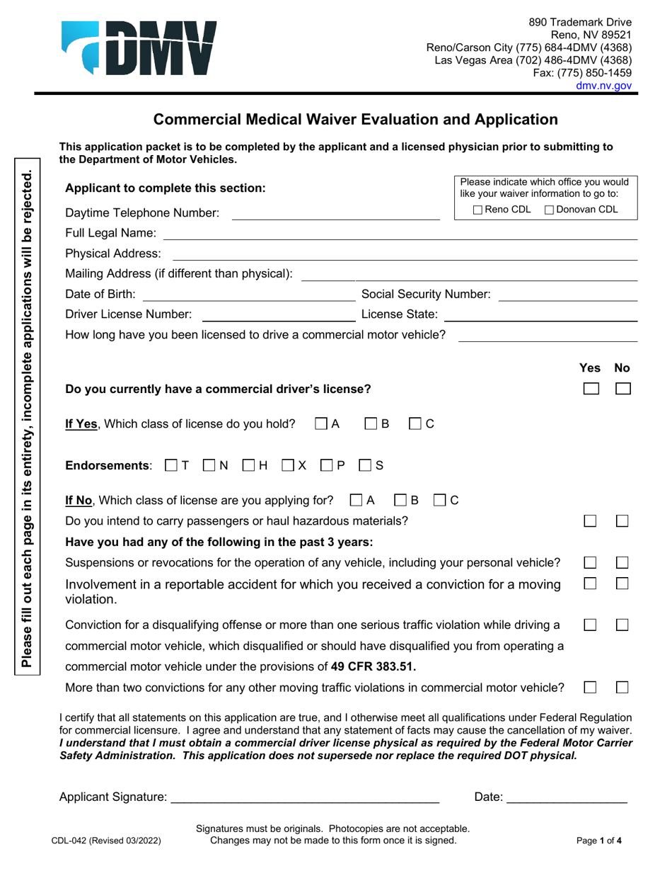 Form CDL042 Download Fillable PDF or Fill Online Commercial Medical