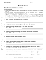 Form CDL-042 Commercial Medical Waiver Evaluation and Application - Nevada, Page 3
