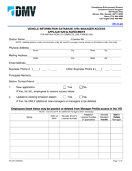 Document preview: Form EC-027 Vehicle Information Database (Vid) Manager Access Application & Agreement - Nevada