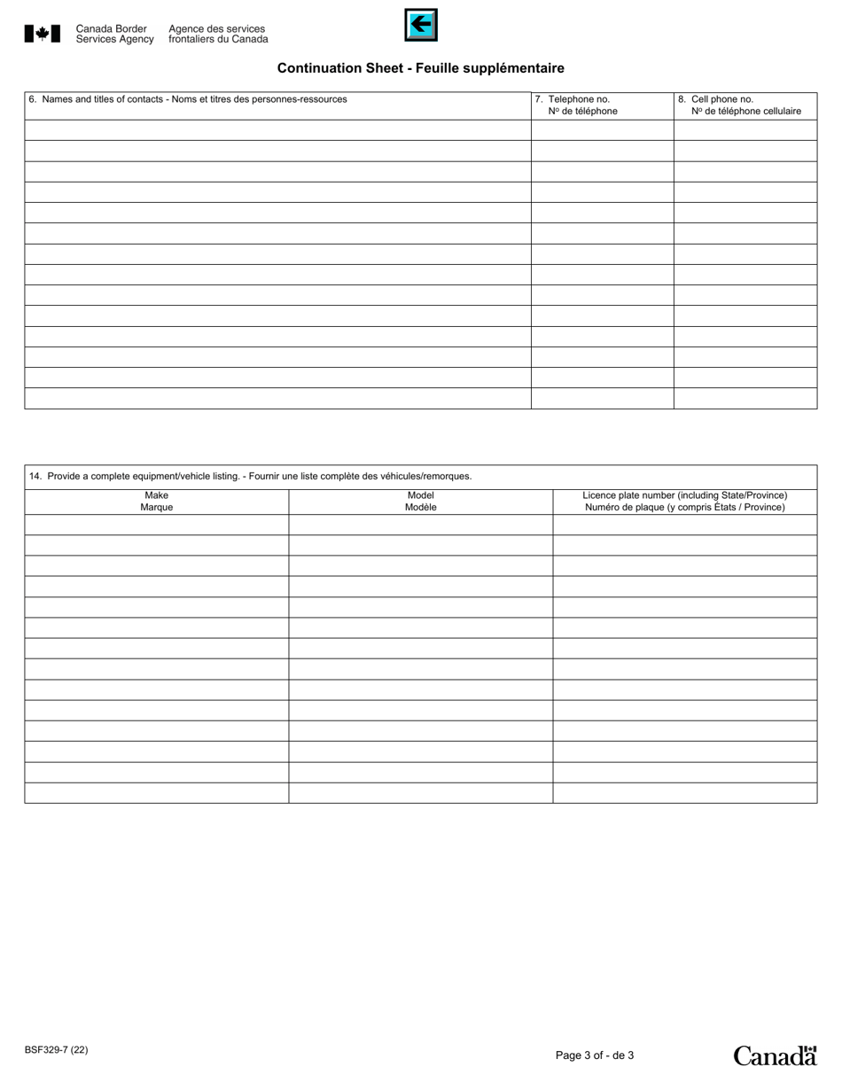 Form BSF329-7 Application to Transact Highway Operations With the Canada Border Services Agency - Canada (English / French), Page 3