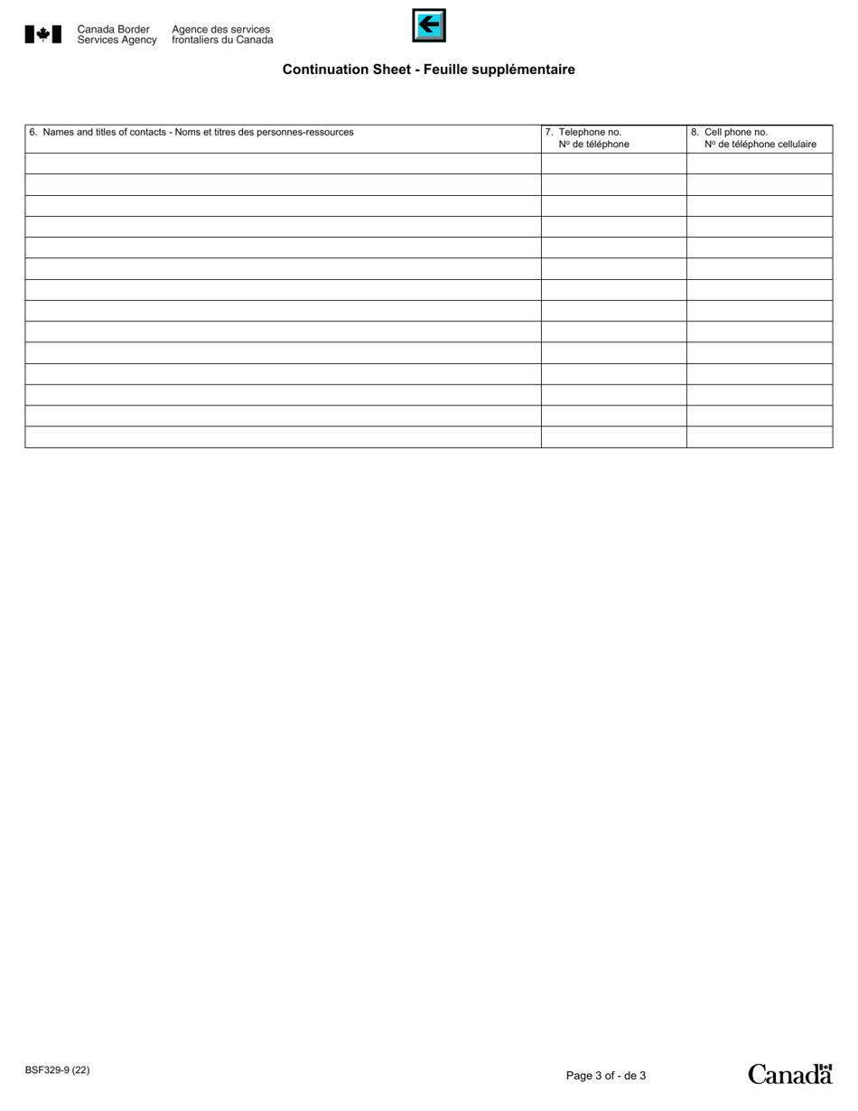Form BSF329-9 Application to Transact Freight Forwarder Operations With the Canada Border Services Agency - Canada (English / French), Page 3