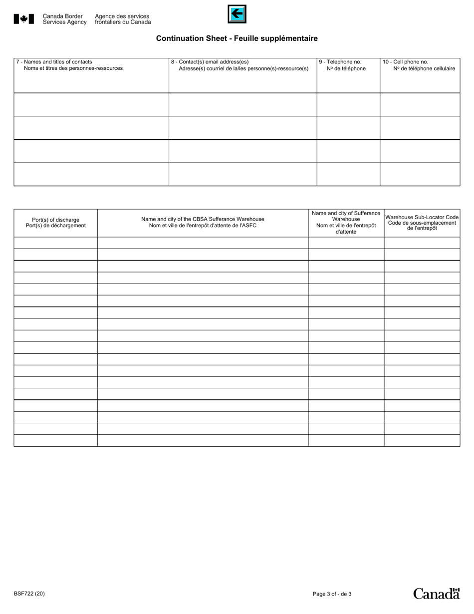 Form BSF722 Changing Bonded Status for Existing Cbsa Carriers - Canada (English / French), Page 3