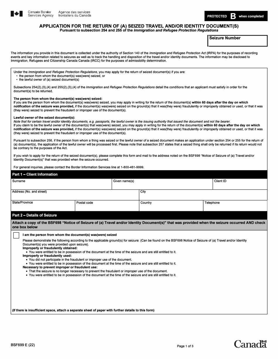 Form BSF699 Download Fillable PDF or Fill Online Application for the ...