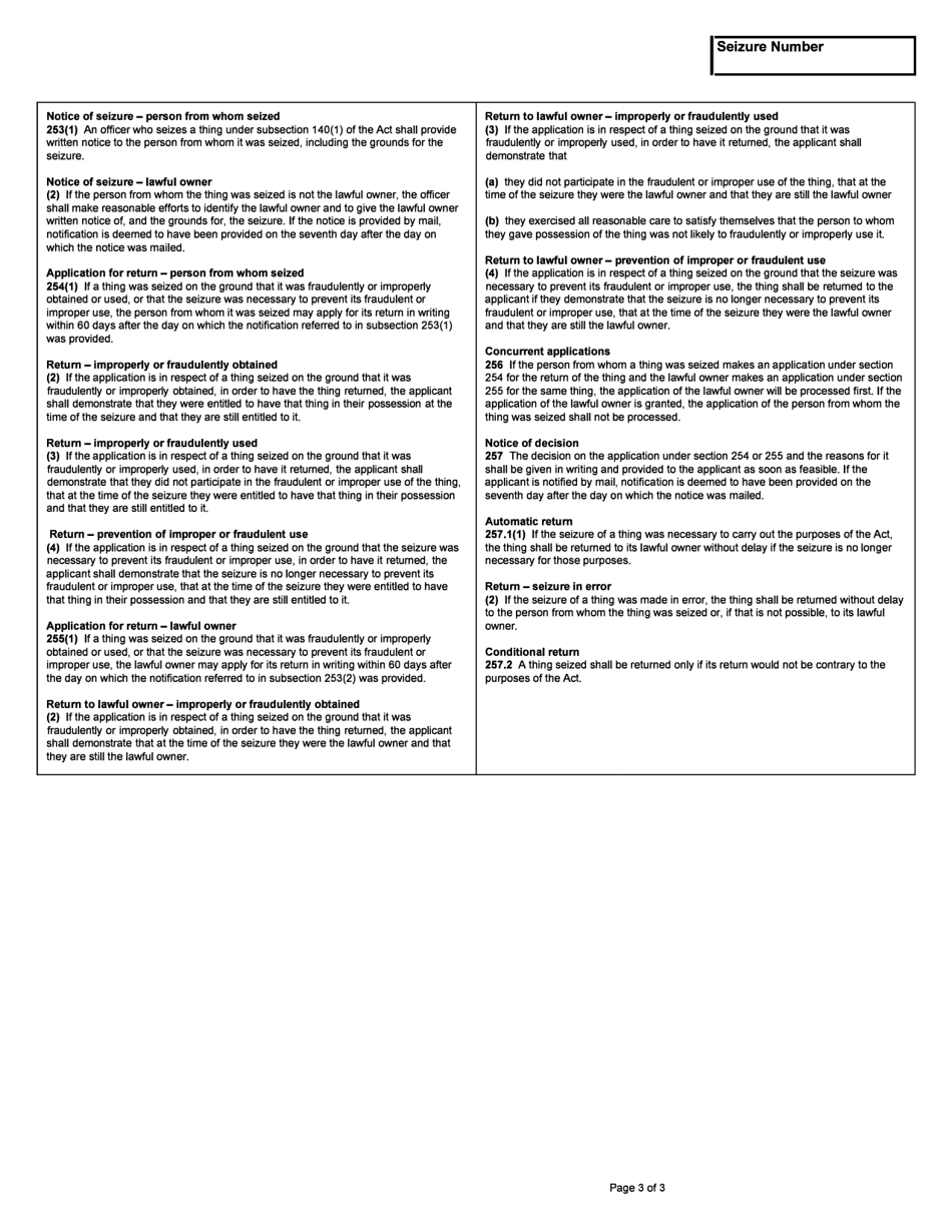 Form BSF699 Application for the Return of (A) Seized Travel and / or Identity Document(S) - Canada, Page 3