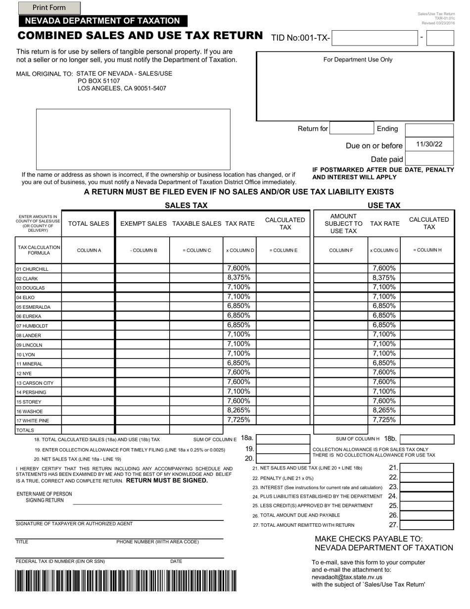Form TXR01.01C Download Fillable PDF or Fill Online Combined Sales and