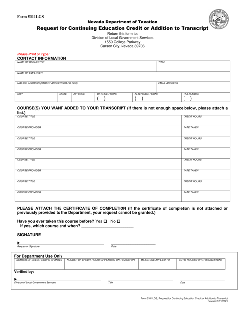 Form 5311LGS Request for Continuing Education Credit or Addition to Transcript - Nevada
