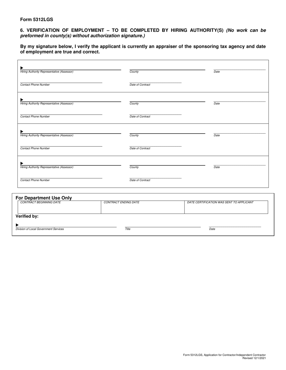 Form 5312LGS Application for Contractor / Independent Contractor - Nevada, Page 2