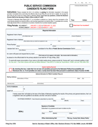 Document preview: Public Service Commission Candidate Filing Form - Nebraska, 2022