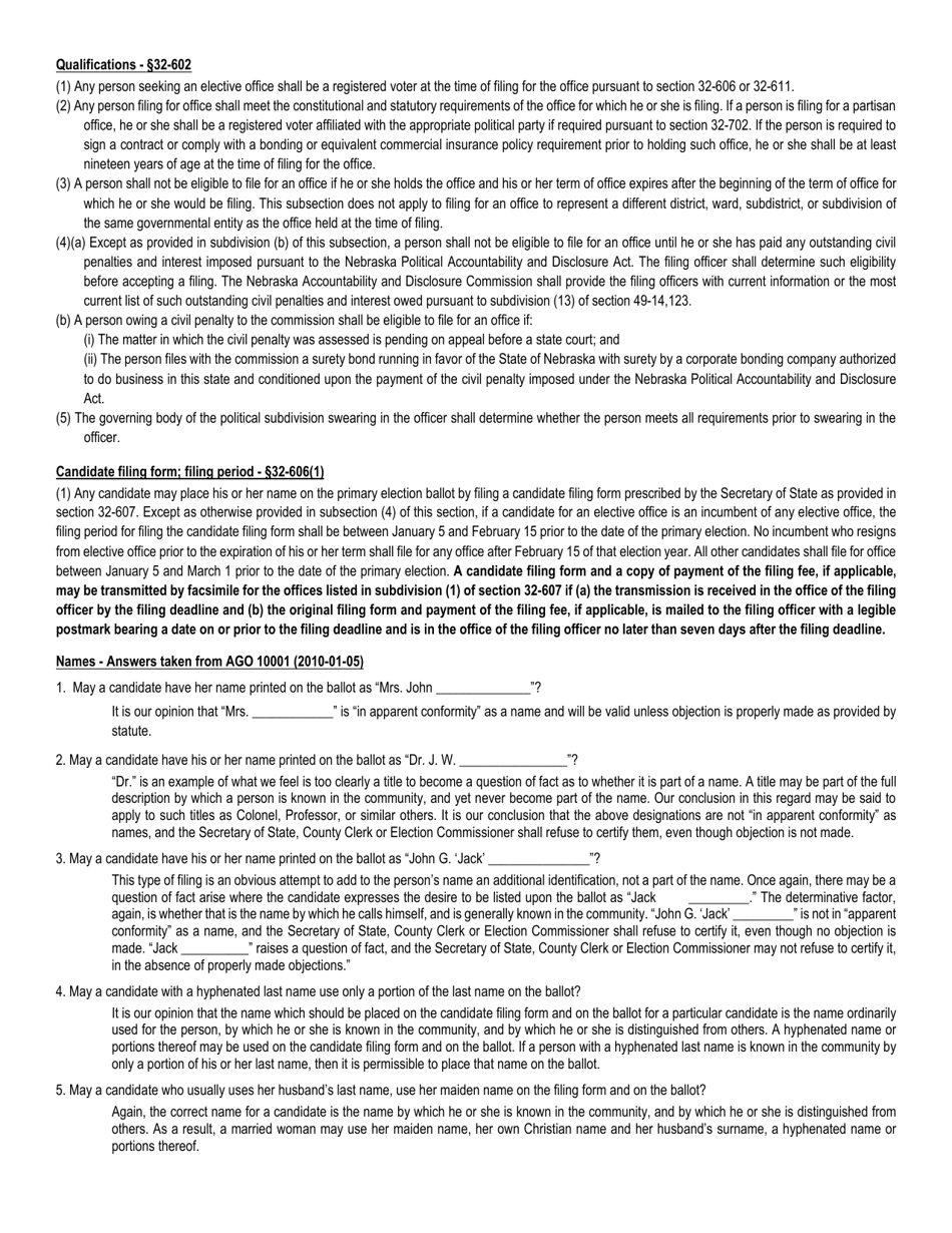 State Board of Education Candidate Filing Form - Nebraska, Page 2