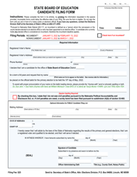Document preview: State Board of Education Candidate Filing Form - Nebraska, 2022