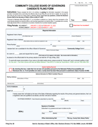 Document preview: Community College Board of Governors Candidate Filing Form - Nebraska, 2022