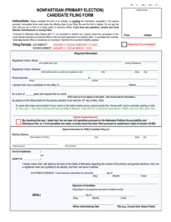 Nonpartisan (Primary Election) Candidate Filing Form - Nebraska
