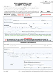 Document preview: Educational Service Unit Candidate Filing Form - Nebraska, 2022