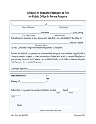 Affidavit in Support of Request to File for Public Office in Forma Pauperis - Nebraska