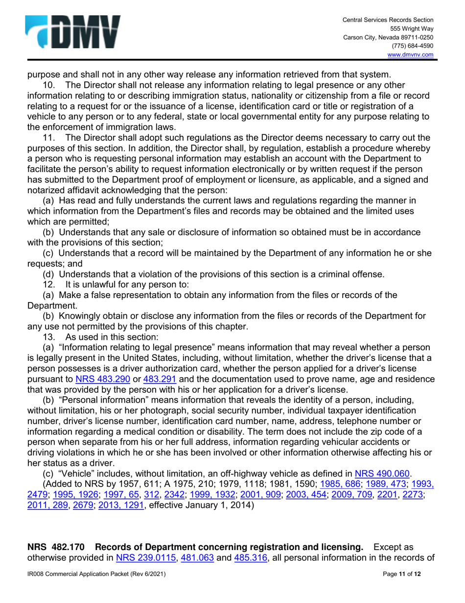 Form IR008 Application for Commercial Records - Nevada, Page 11