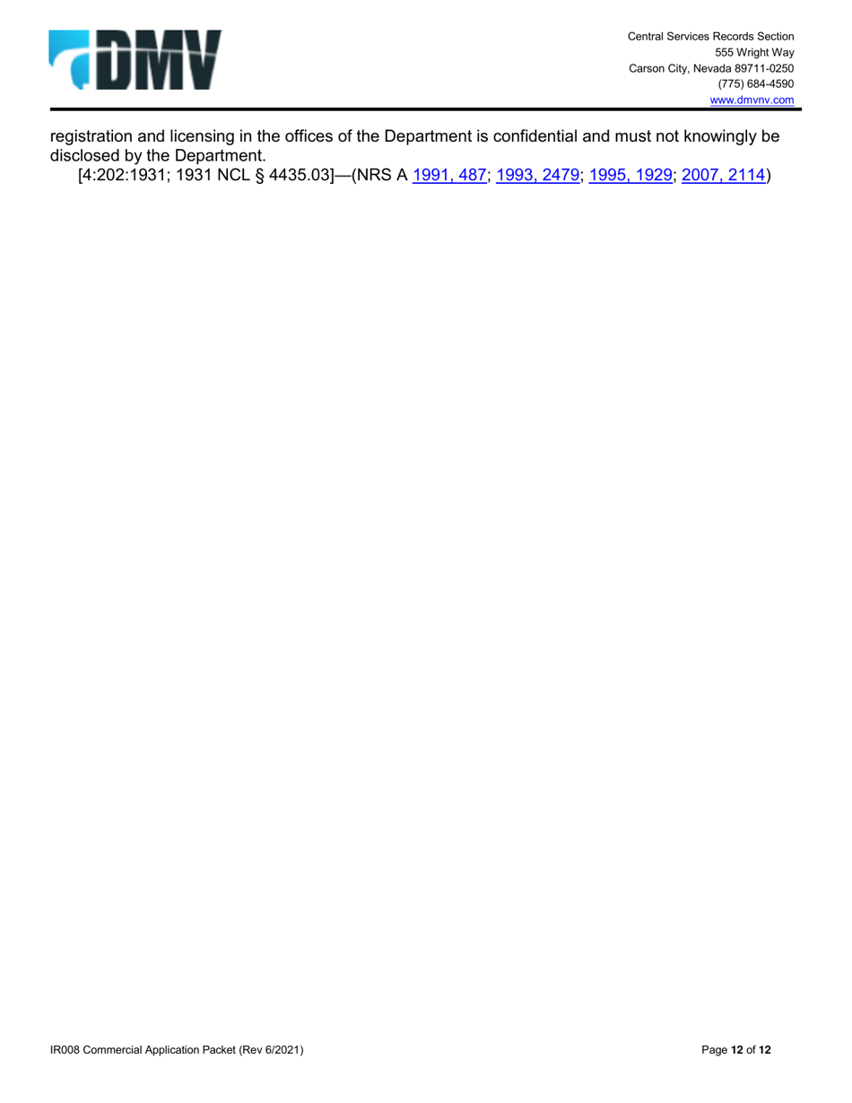 Form IR008 Application for Commercial Records - Nevada, Page 12