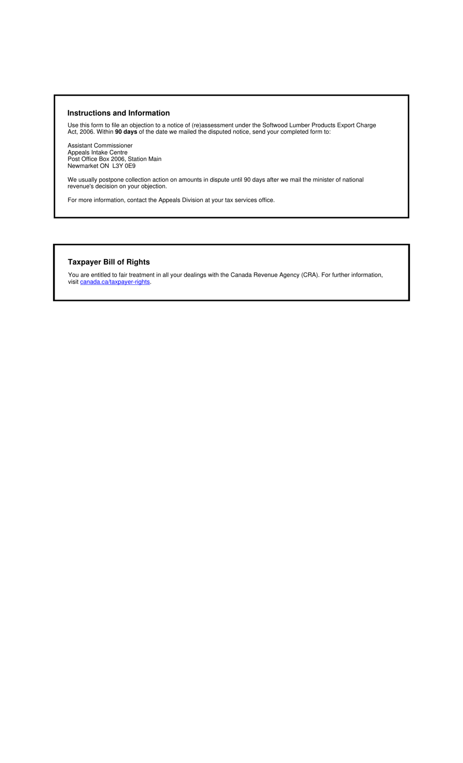 Form RC45 Notice of Objection (Softwood Lumber Products Export Charge Act, 2006) - Canada, Page 2