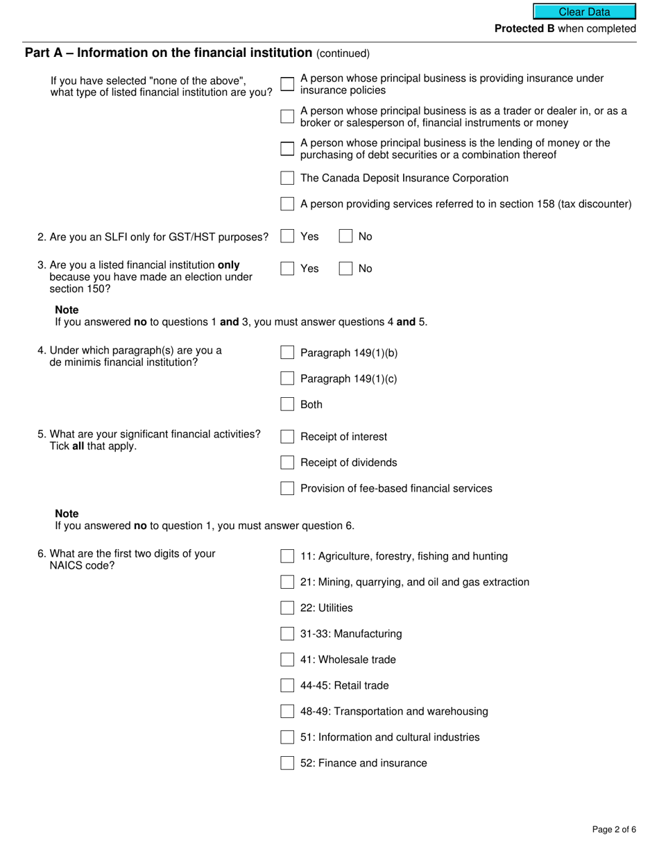 Form GST111 Financial Institution Gst / Hst Annual Information Return - Canada, Page 2