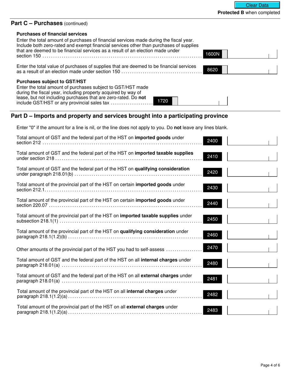 Form GST111 Financial Institution Gst / Hst Annual Information Return - Canada, Page 4