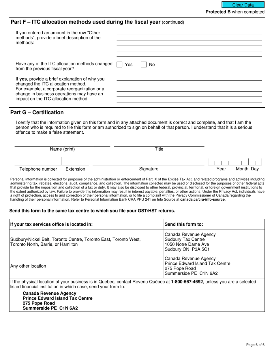 Form GST111 Financial Institution Gst / Hst Annual Information Return - Canada, Page 6