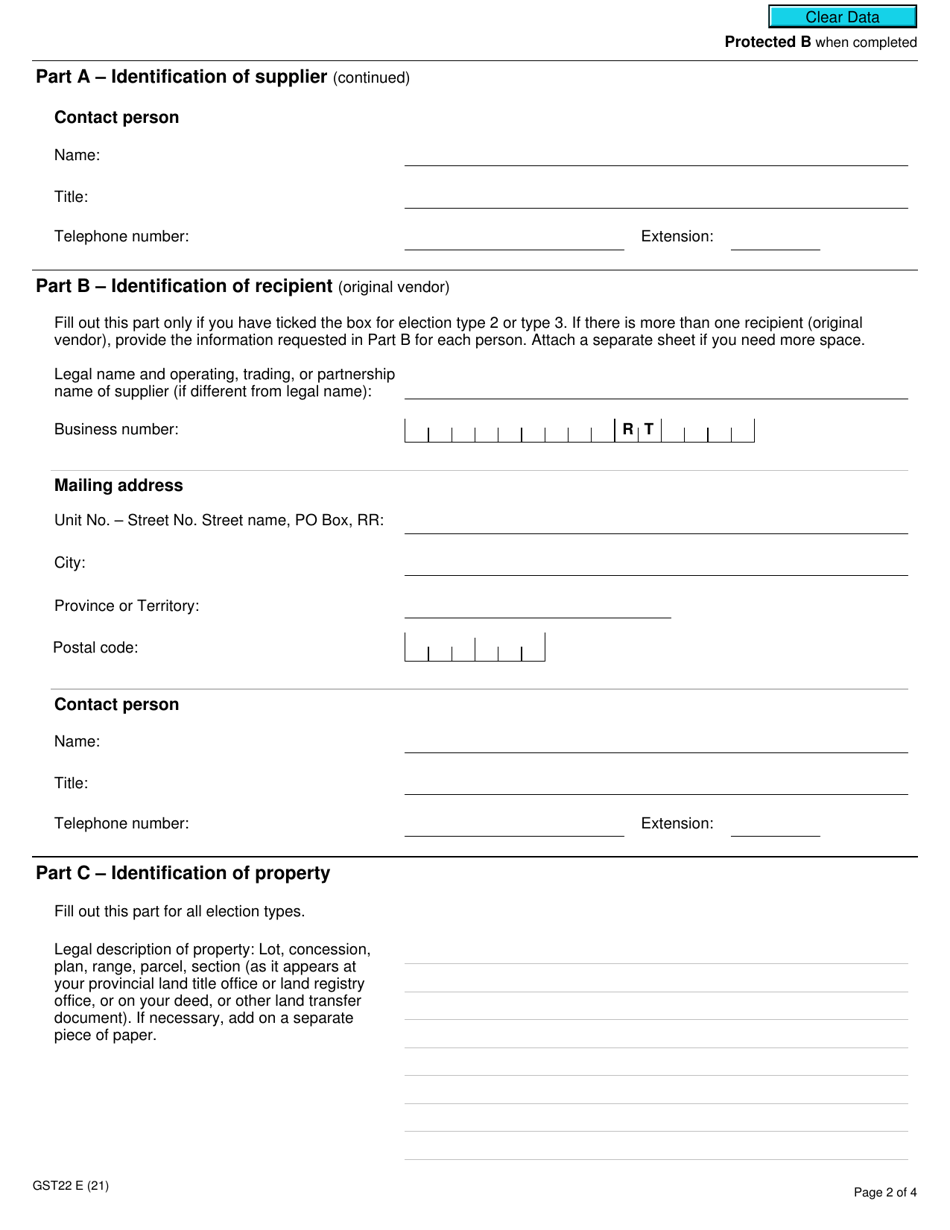 Form GST22 Real Property Election to Make Certain Sales Taxable - Canada, Page 2