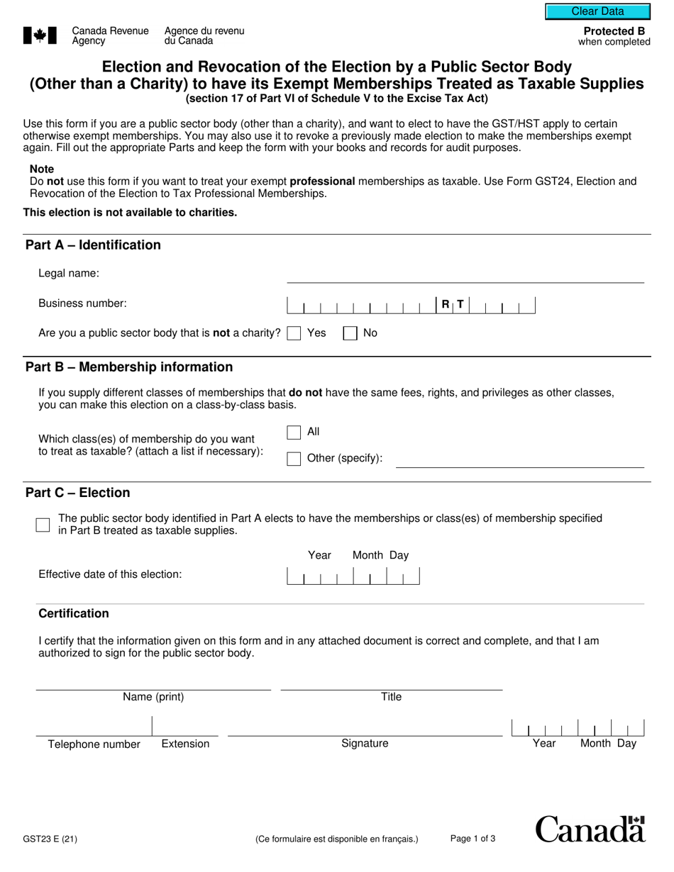 Form GST23 - Fill Out, Sign Online and Download Fillable PDF, Canada ...