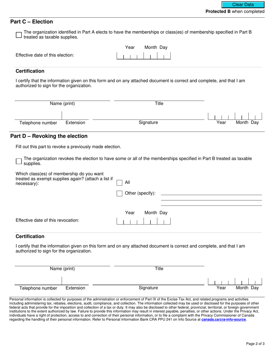 Form GST24 Election and Revocation of the Election to Tax Professional Memberships - Canada, Page 2