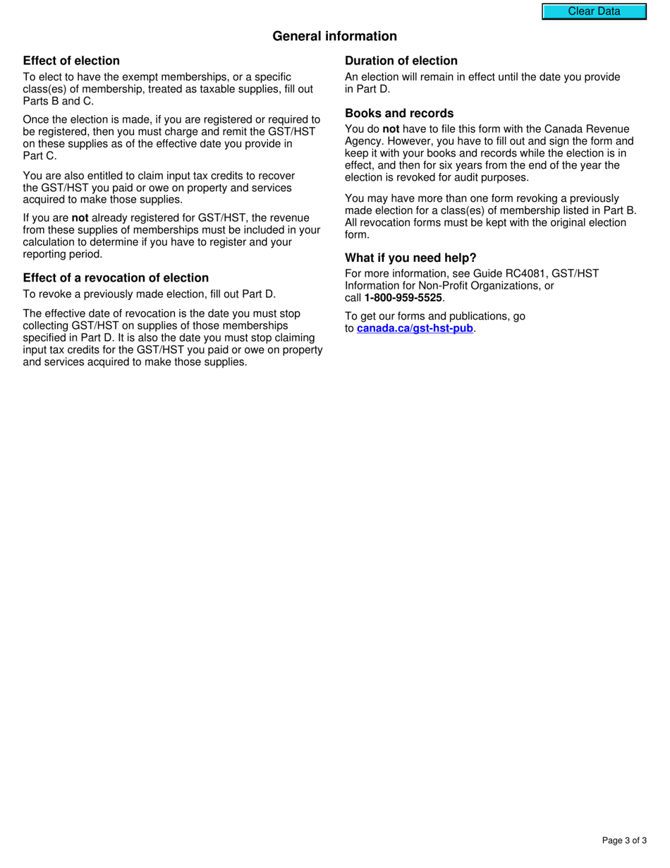 Form GST24 Election and Revocation of the Election to Tax Professional Memberships - Canada, Page 3