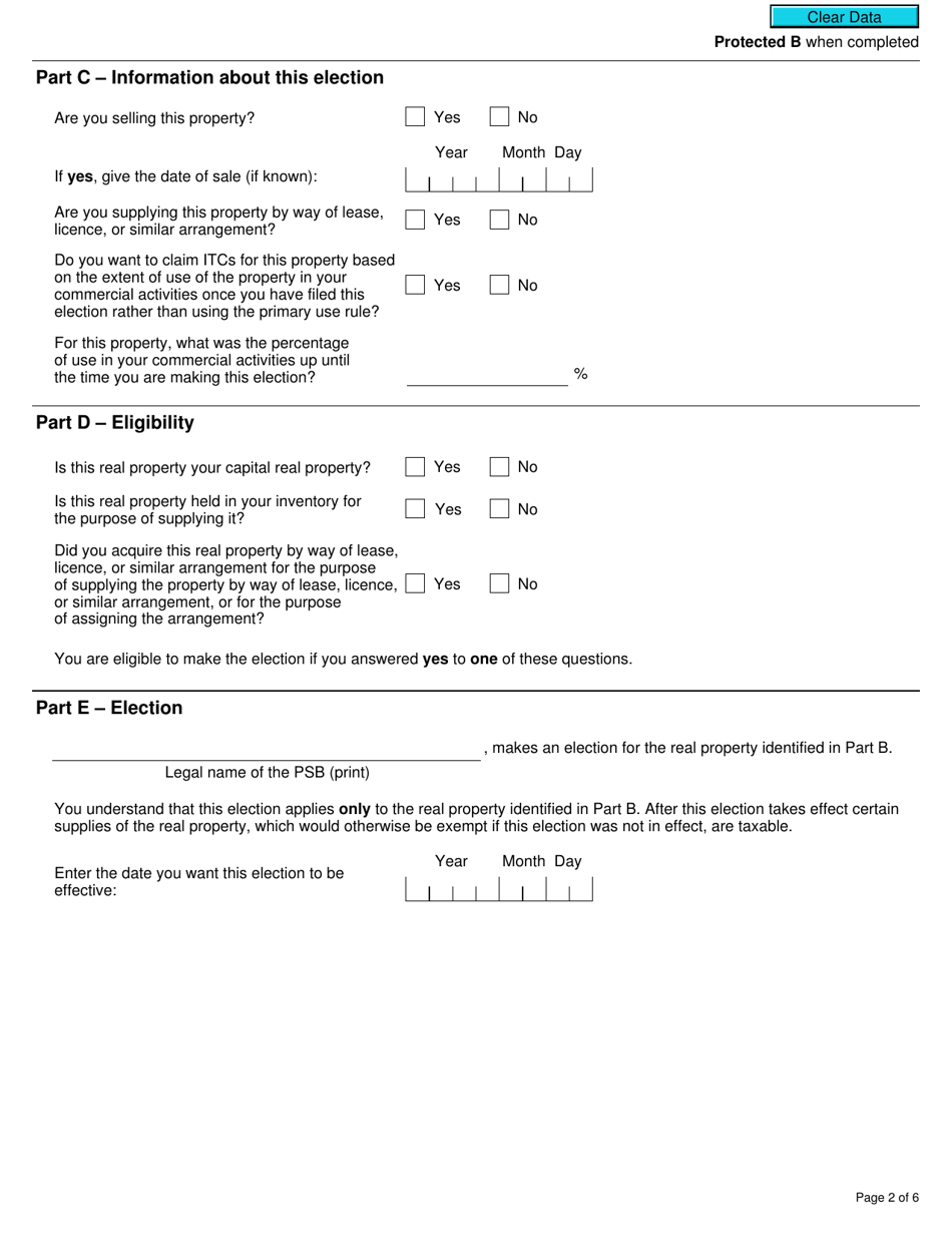 Form GST26 Election or Revocation of an Election by a Public Service Body to Have an Exempt Supply of Real Property Treated as a Taxable Supply - Canada, Page 2