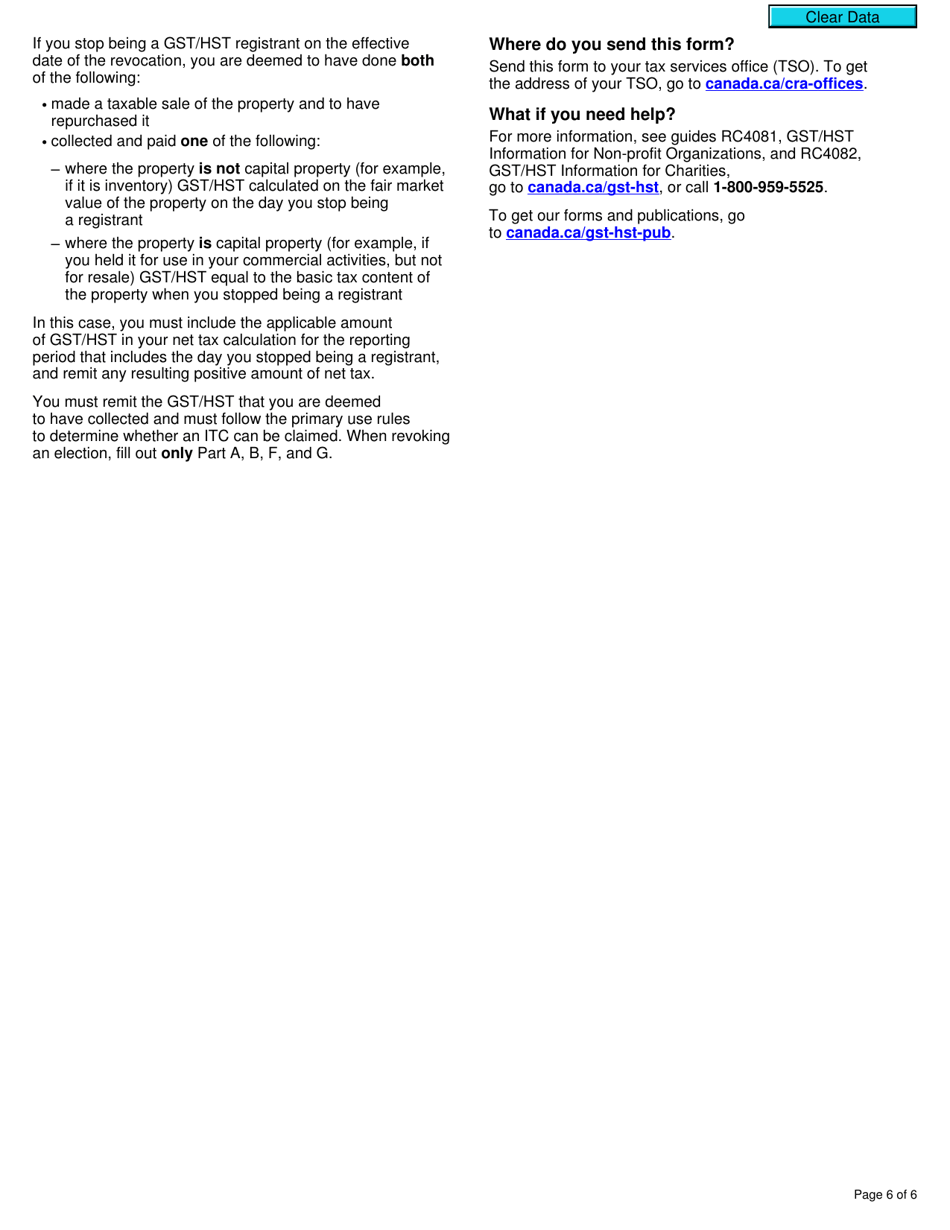 Form GST26 Election or Revocation of an Election by a Public Service Body to Have an Exempt Supply of Real Property Treated as a Taxable Supply - Canada, Page 6