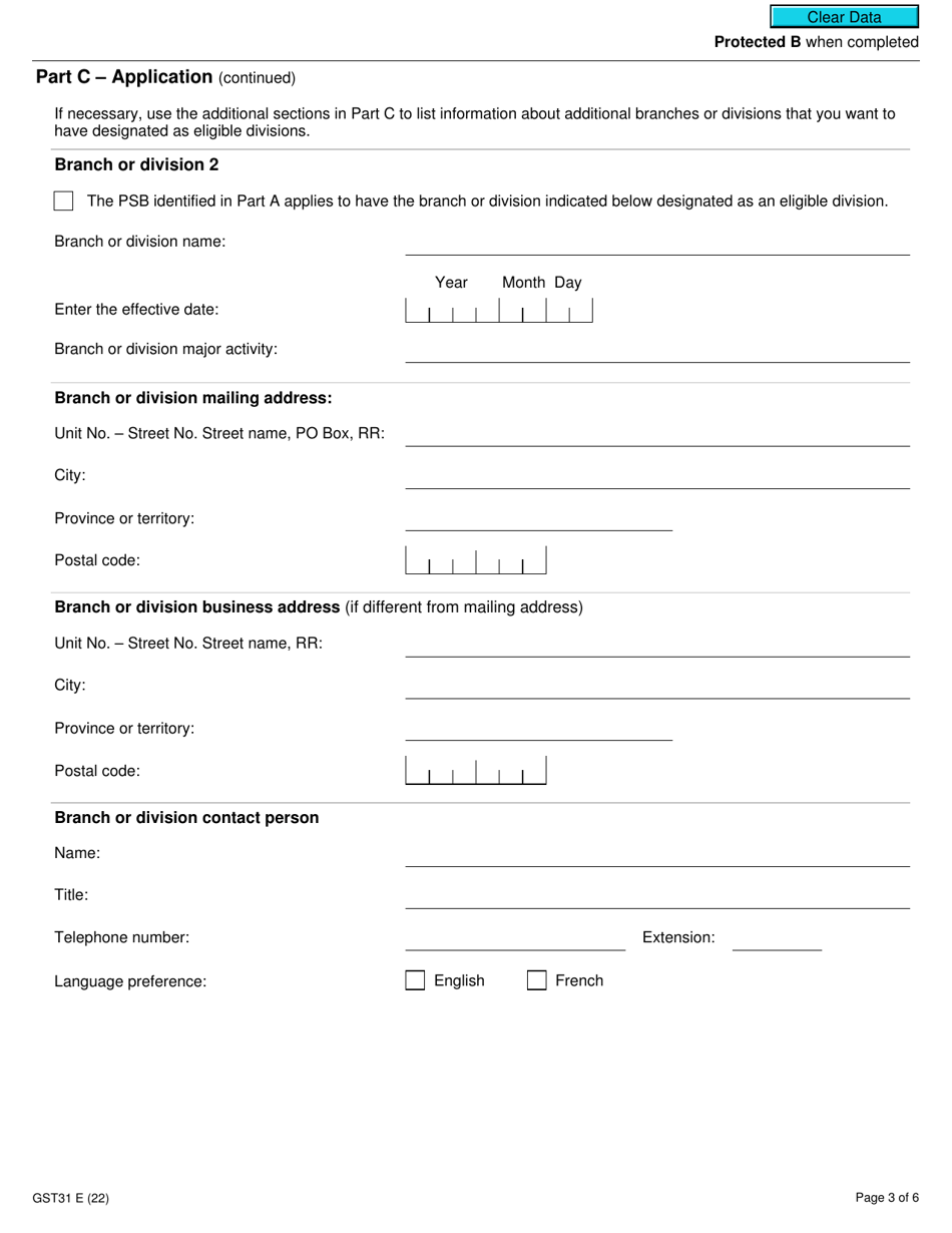 Form GST31 Application by a Public Service Body to Have Branches or Divisions Treated as Eligible Small Supplier Divisions - Canada, Page 3