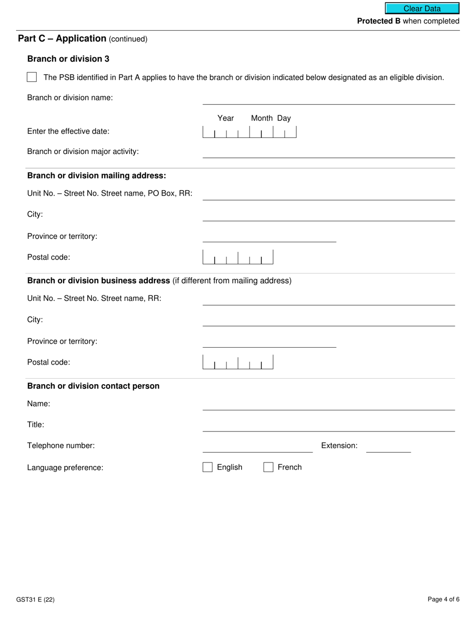 Form GST31 Application by a Public Service Body to Have Branches or Divisions Treated as Eligible Small Supplier Divisions - Canada, Page 4
