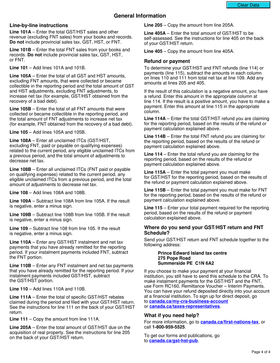 Form GST499-1 First Nations Tax (Fnt) Schedule - Canada, Page 4