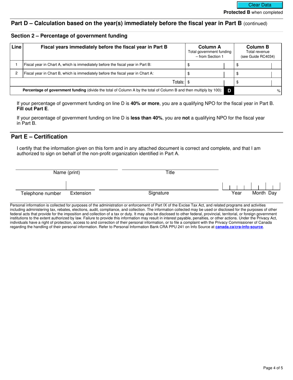 Form GST523-1 Non-profit Organizations - Government Funding - Canada, Page 4