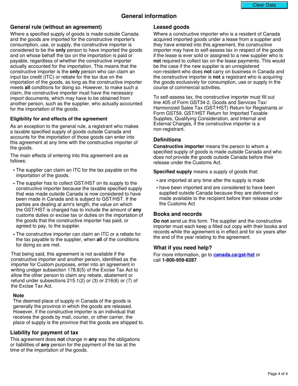 Form GST532 Agreement and Revocation of an Agreement Between Supplier and Constructive Importer - Canada, Page 4