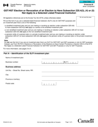 Document preview: Form RC4610 Gst/Hst Election or Revocation of an Election to Have Subsection 225.4(3), (4) or (5) Not Apply to a Selected Listed Financial Institution - Canada