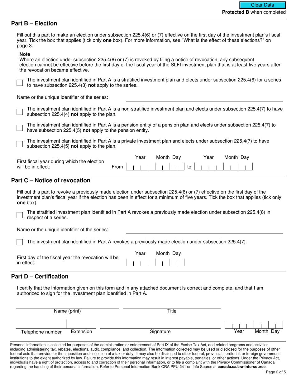 Form RC4610 Gst / Hst Election or Revocation of an Election to Have Subsection 225.4(3), (4) or (5) Not Apply to a Selected Listed Financial Institution - Canada, Page 2