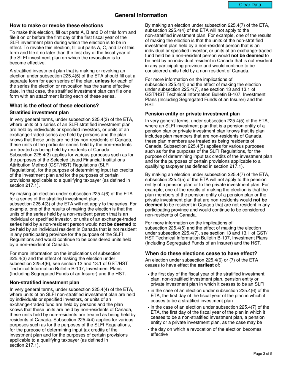 Form RC4610 Gst / Hst Election or Revocation of an Election to Have Subsection 225.4(3), (4) or (5) Not Apply to a Selected Listed Financial Institution - Canada, Page 3