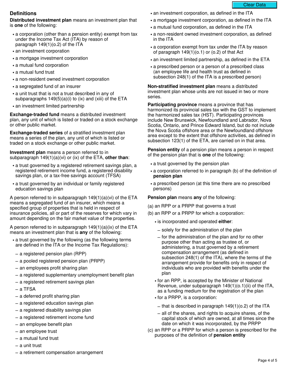Form RC4610 Gst / Hst Election or Revocation of an Election to Have Subsection 225.4(3), (4) or (5) Not Apply to a Selected Listed Financial Institution - Canada, Page 4