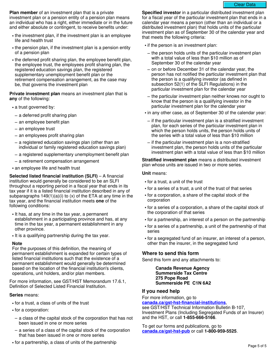 Form RC4610 Gst / Hst Election or Revocation of an Election to Have Subsection 225.4(3), (4) or (5) Not Apply to a Selected Listed Financial Institution - Canada, Page 5