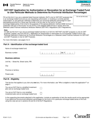 Form RC4611 Gst/Hst Application for Authorization or Revocation for an Exchange-Traded Fund to Use Particular Methods to Determine Its Provincial Attribution Percentages - Canada