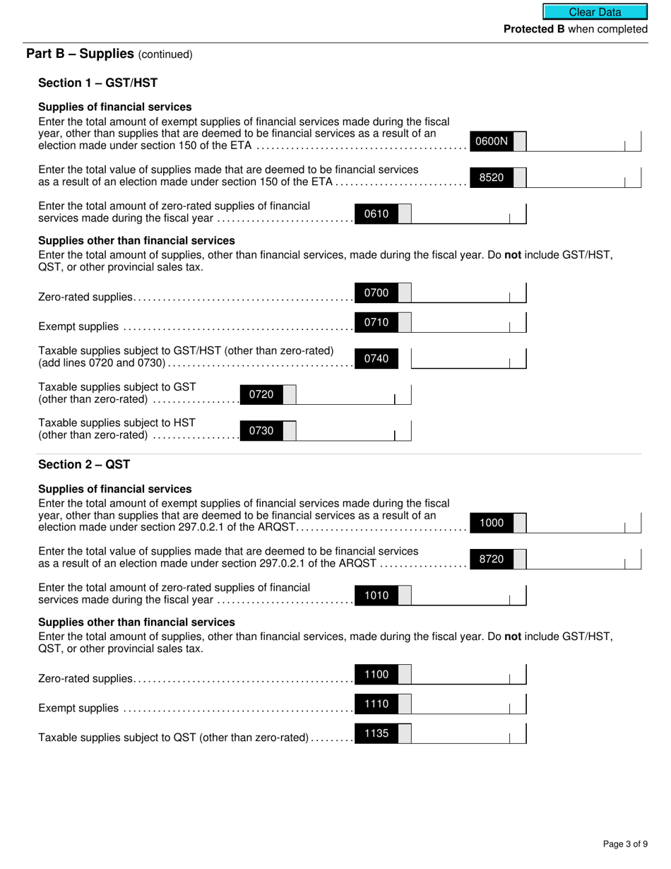 Form RC7291 Gst / Hst and Qst Annual Information Return for Selected Listed Financial Institutions - Canada, Page 3