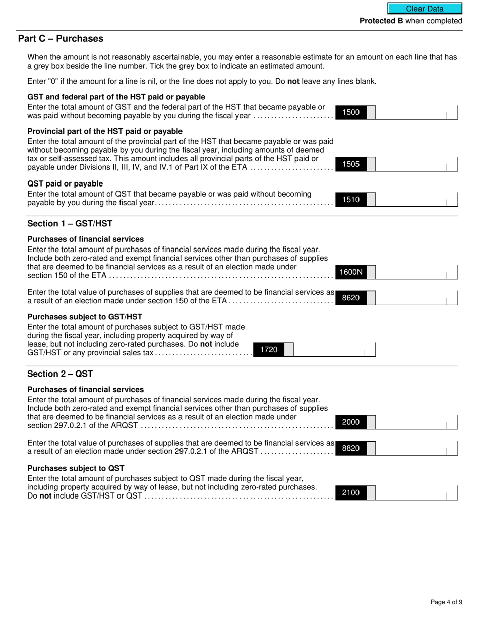 Form RC7291 Gst / Hst and Qst Annual Information Return for Selected Listed Financial Institutions - Canada, Page 4