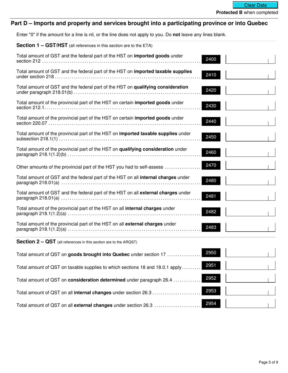 Form RC7291 Gst / Hst and Qst Annual Information Return for Selected Listed Financial Institutions - Canada, Page 5